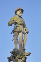 Emperor Maximilian II sculpture fountain built in 1570, Holy Roman Empire, Habsburgs, knight with