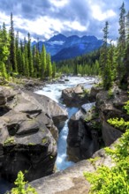 Turquoise water flowing powerfully through mistaya canyon in banff national park, alberta, creates