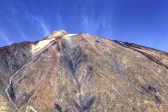 Close-up of Pico del Teide peak under blue sky, Pico del Teide National Park, La Orotava Tenerife