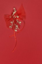 Red ribbon with star decoration, Christmas decor