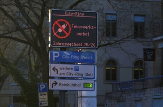 Sign, information sign, fireworks ban, fireworks ban on New Year's Eve in the city center,