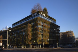 Green façade on the new building, CMS Hasche Sigle office building, Calwer Straße, Logo, Stuttgart,