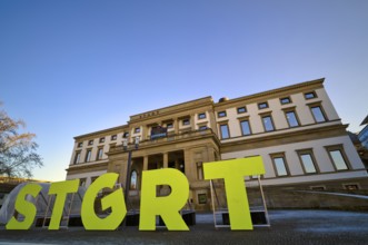 Letters, lettering, yellow, STGRT for Stuttgart, behind StadtPalais im Wilhelmspalais, Stuttgart,