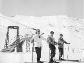Male skiers at Cedars Ski Resort, Bsharri, Lebanon, Middle East c 1956 - the country's oldest