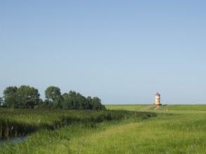 Pilsum lighthouse in the background, Krummhörn Municipality, East Frisia, Germany