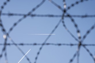 Symbolic picture security at the airport, outer fence at Düsseldorf International Airport, steel