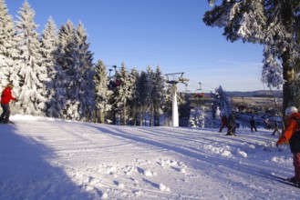 Winter landscape, snow, skier, ski lift, Winterberg, North Rhine-Westphalia, Germany