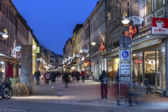 Pedestrian zone in evening lighting, Fürth, Middle Franconia, Bavaria, Germany