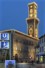 Fürth Town Hall in evening lighting, the tower is imitated the tower of the Palazzo Vecchio in