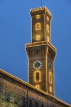 Fürth Town Hall Tower in evening lighting, the tower, is imitated the tower of the Palazzo Vecchio