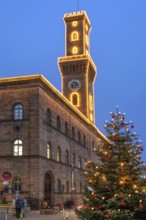 Fürth Town Hall in evening lighting, the tower is imitated the tower of the Palazzo Vecchio in