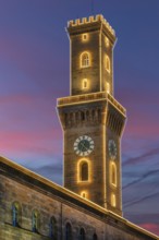 Fürth Town Hall Tower in evening lighting, the tower, is imitated the tower of the Palazzo Vecchio