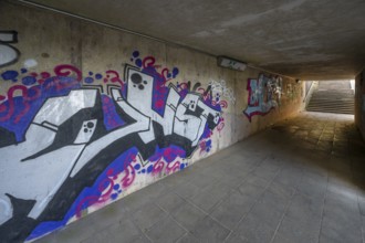 Graffiti in a railway underpass, Hohenstadt, Middle Franconia, Bavaria, Germany