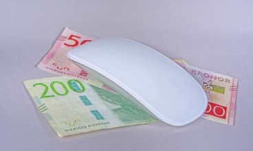 Computer mouse on Swedish 200- and 500-krona banknotes. Symbol image