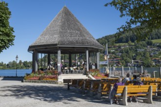 Brass band in the pavilion on the shore of Tegernsee, Rottach-Egern, Upper Bavaria, Bavaria,