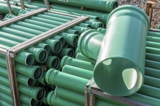 Symbolic picture construction site, sewage pipes for dirty and rainwater, for installation in the