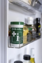 Emergency box in a refrigerator, it contains a comprehensive information sheet which gives