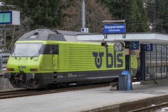 Bahnhof Autoverlad Lötschberg bls Eisenbahn, Goppenstein, Valais, Switzerland