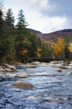 Rapids, Rocky Gorge, Swift River, picturesque riverscape near Albany, autumn leaves, Indian Summer,