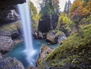 Waterfall mountain list in autumn-colored surroundings, Linthal, Klausenpass, Canton of Glarus,