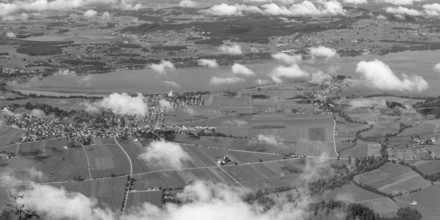 Panorama from Tegelberg, 1881m, on Schwangau, Waltenhofen, Forggensee, Hopfensee and Bannwaldsee,