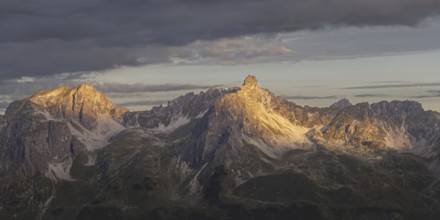 Sunrise on the Mindelheim via ferrata, a mountain range with the three sheep alpine heads up to the