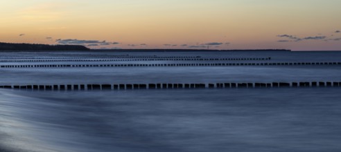 Groothing in the sea, sunset, long exposure, Zingst, Fischland-Darß-Zingst, Western Pomerania