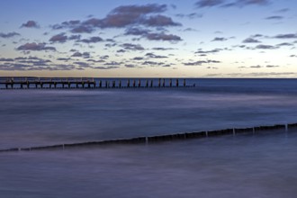 Groows in the sea, evening light, long exposure, Zingst, Fischland-Darß-Zingst, Western Pomerania