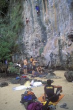 Mountaineers on Railay East Beach, two years in front of the tsunami, Krabi, Thailand, December