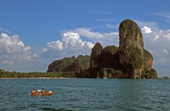 Kayak, rocks in the sea, Railay East, two years in front of the tsunami, Krabi, Thailand, December
