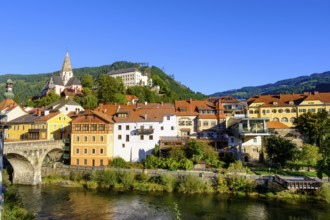 Murau with Obermurau Castle and St. Matthew Church, Mur River, Styria, Austria