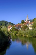 Murau with Obermurau Castle and St. Matthew Church, Mur River, Styria, Austria