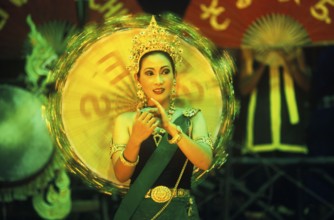 Traditional dance, parasol, Ko Phuket, Thailand, December 2002, vintage, retro, old, historical