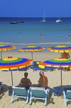 People, umbrellas, boats, Kata Beach, two years in front of the tsunami, Ko Phuket, Thailand,
