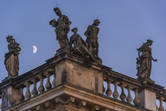 Figures and statues at the new palace in Sanssouci Park in the evening light, Potsdam