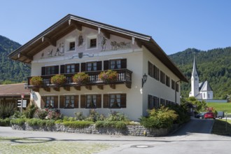 Tourist Information, Library, Town Hall, Typical Bavarian House with Flower Decorations, Kreuth,