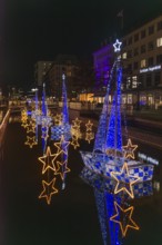 Christmas decoration in Kiel am Holstenfleet, Kleiner Kiel Canal, city center, Christmas, lighting,