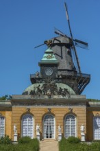 New chambers with historic windmill in Sanssouci Palace, Potsdam, Brandenburg