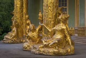 Golden sculptures as façade decoration from the Chinese House, Sanssouci Park, Potsdam