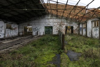 Former hall, dilapidated plant of a former agricultural production cooperative of the former GDR,