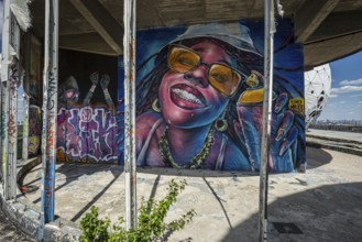 Graffiti on the former US eavesdropping facility on Teufelsberg in Grunewald, Berlin, Germany