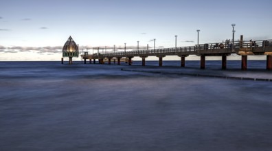 Pier with diving gondola, panorama, long exposure, evening light, Zingst, Fischland-Darß-Zingst,
