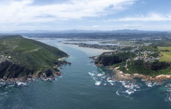 Aerial view of coast and landscape near Knysna, Knysna Heads, South Africa