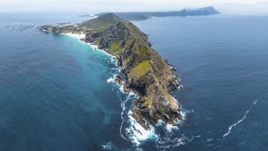 Aerial view, cliffs and sea at Cape of Good Hope, Cape Point Lighthouse, Cape Peninsula, Cape Point