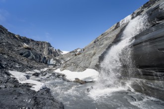 Glacier ice and glacier stream with waterfall, Worthington Glacier Glacier, Worthington Glacier