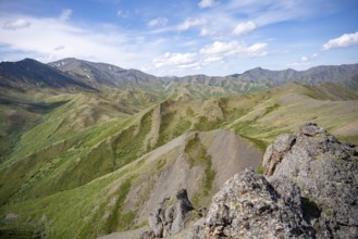 Alaska Range tundra and mountainous landscape, Denali National Park and Preserve, Alaska, USA