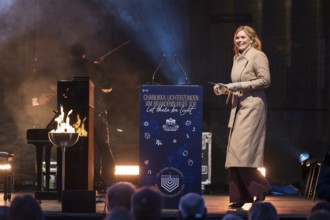 Julia Klöckner (President of the German Bundestag) speaks at the lighting of lights to mark 20