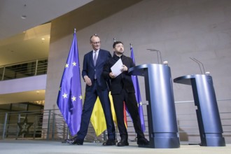 Friedrich Merz (Chancellor of the Federal Republic of Germany) and Volodymyr Zelensky (President of