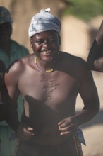 Traditional dance, men of the Hakaona tribe also Havakona or Hakawona, near Opuwo, Kunene, Namibia
