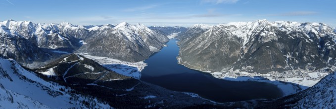 Epic view of mountain landscape with snow in winter, Achensee, Tyrol, Austria